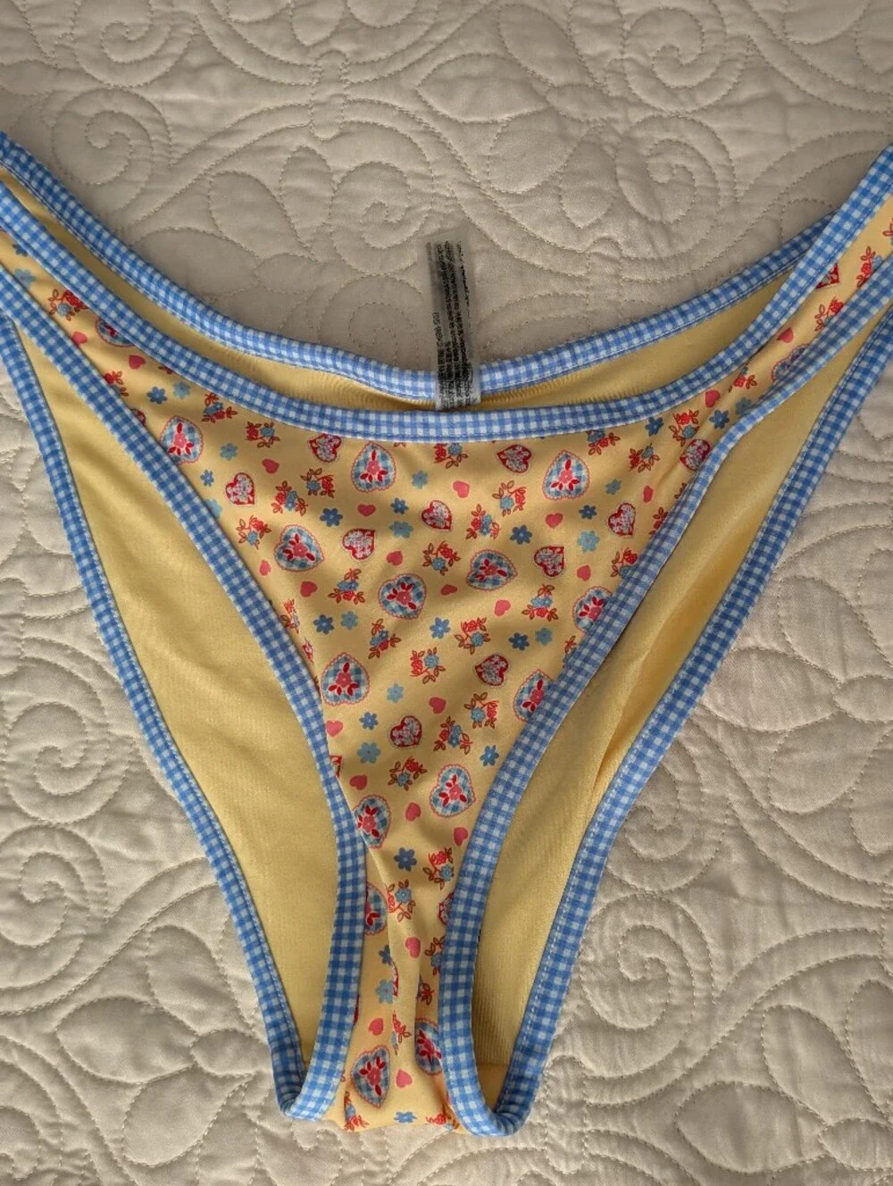 PINK x Frankies Bikinis Floral Heart Gingham Bikini Set - S Top & M Bottom